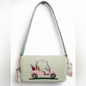 Pink Golf Cart Beaded Shoulder Bag